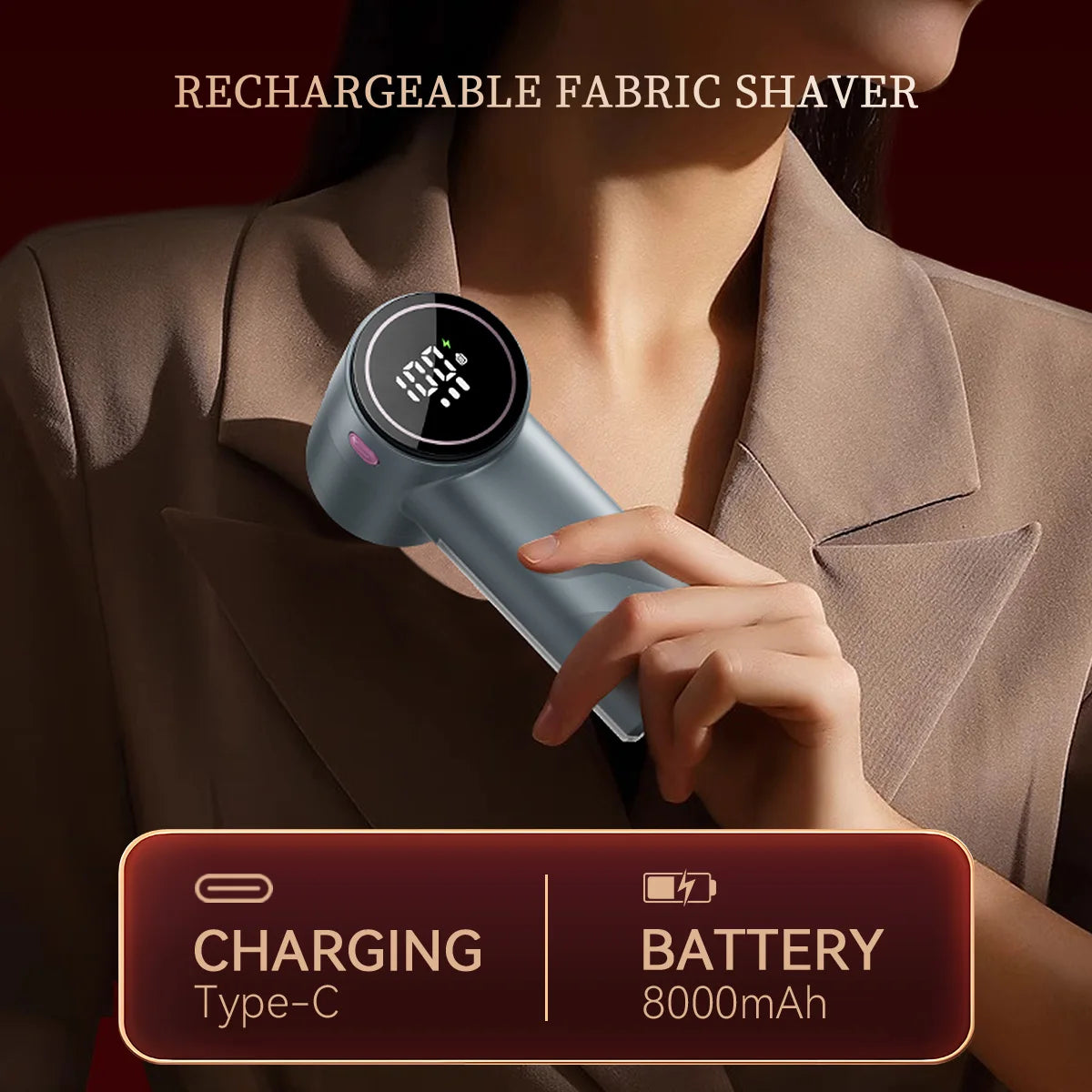 Fabric shaver with digital display, Type-C rechargeable battery