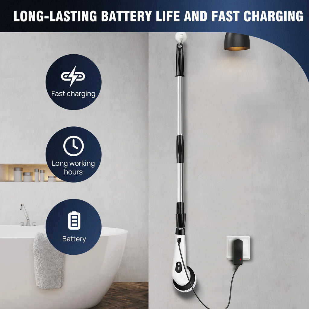 Spin scrubber cleaning bathroom tile