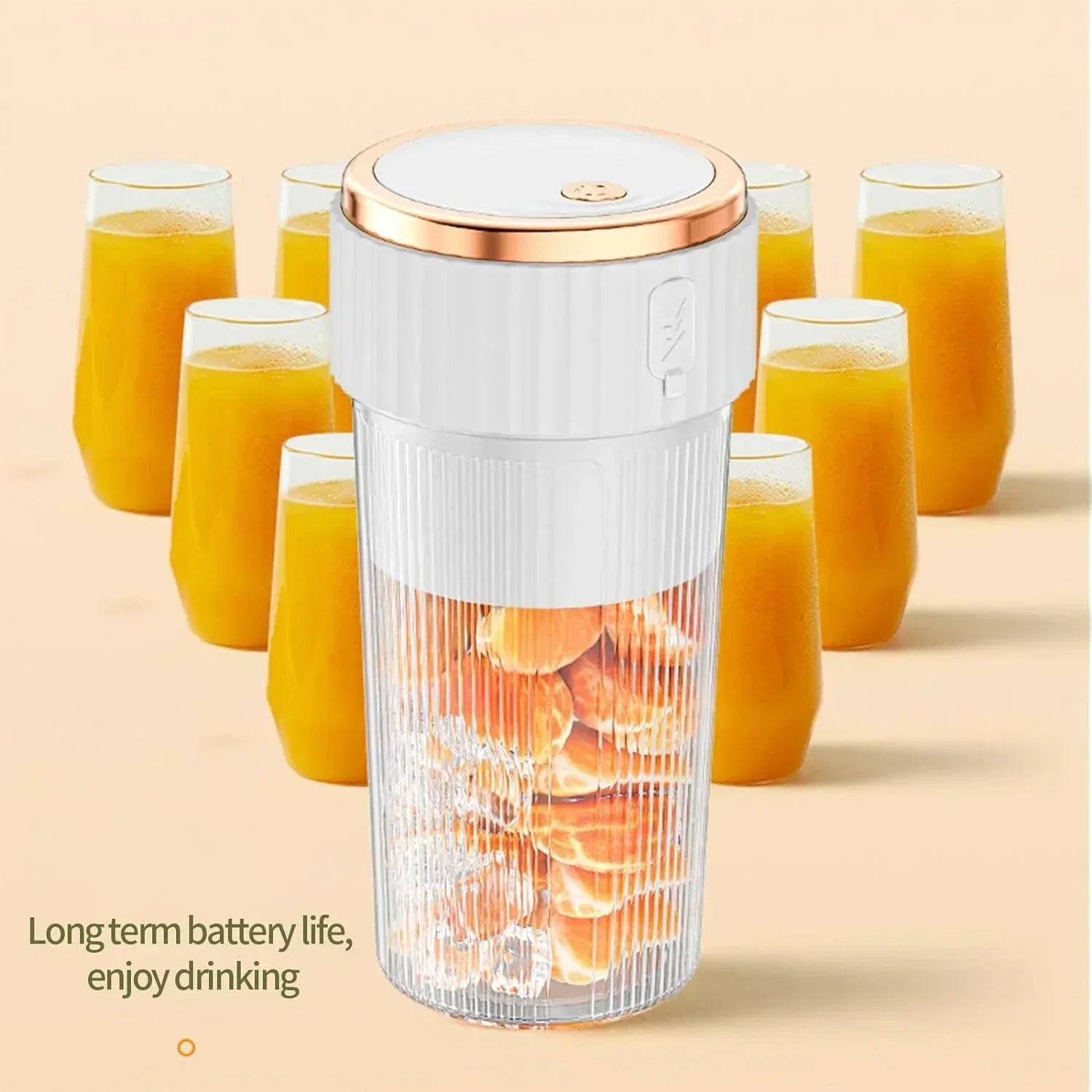 Portable blender making a fruit smoothie
