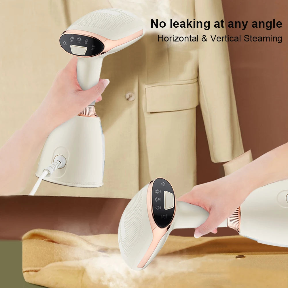 Garment steamer removing wrinkles from a shirt while in use