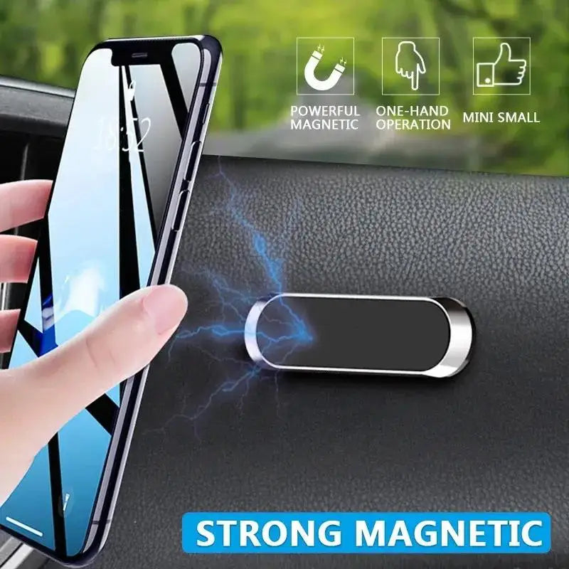 Magnetic car phone mount holding a phone
