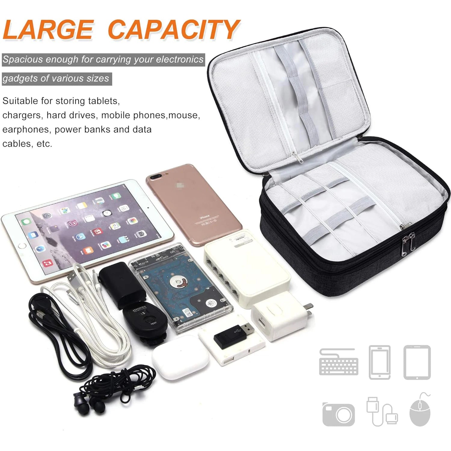 Compact cable organizer packed in a bag
