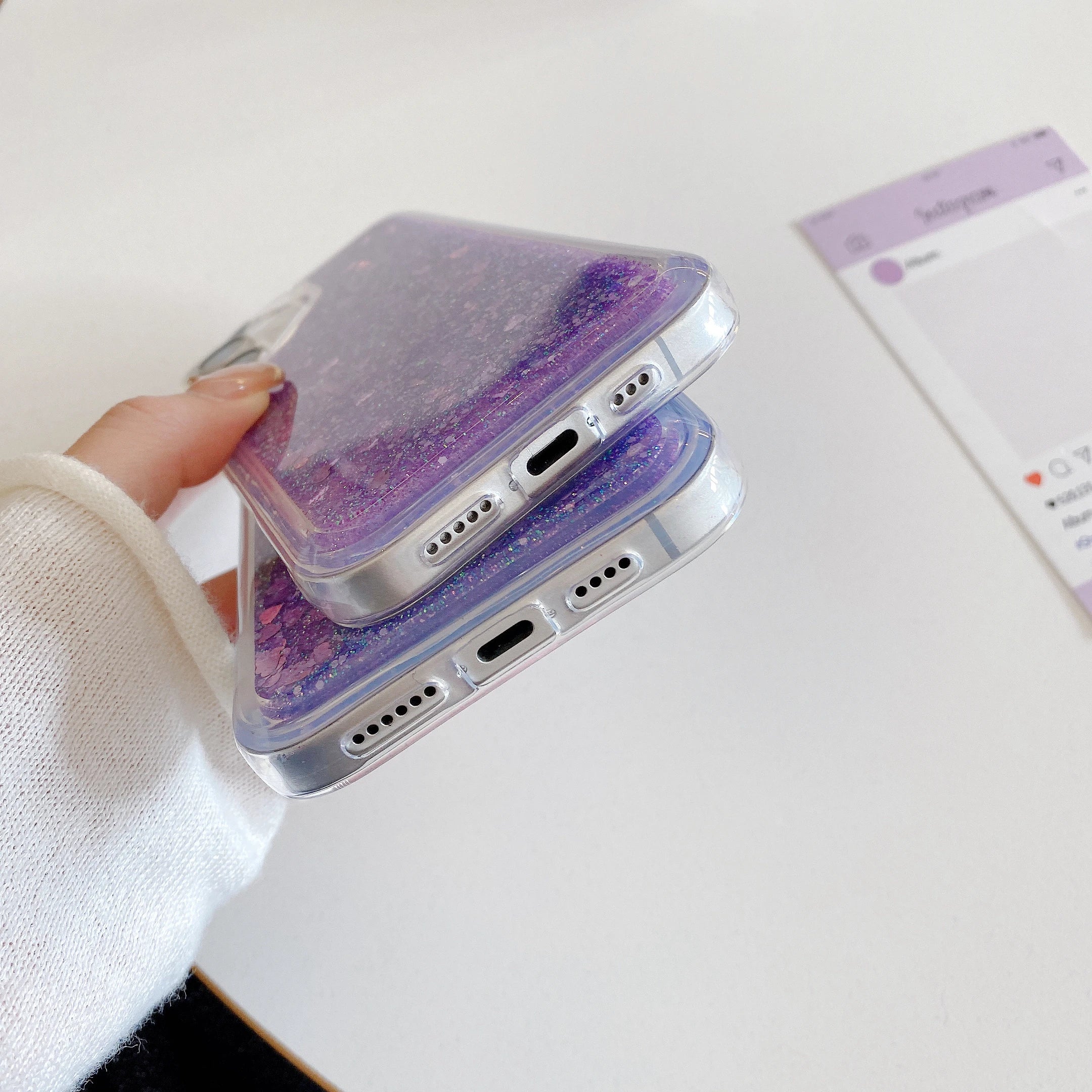 Glitter case held in hand