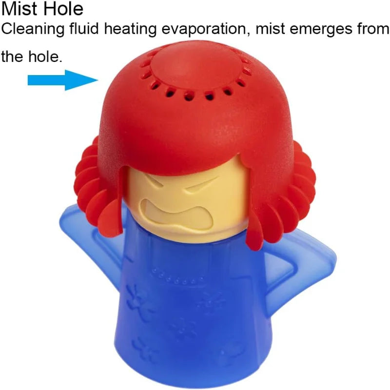 Close-up of Angry Mama microwave cleaner mist holes releasing cleaning steam