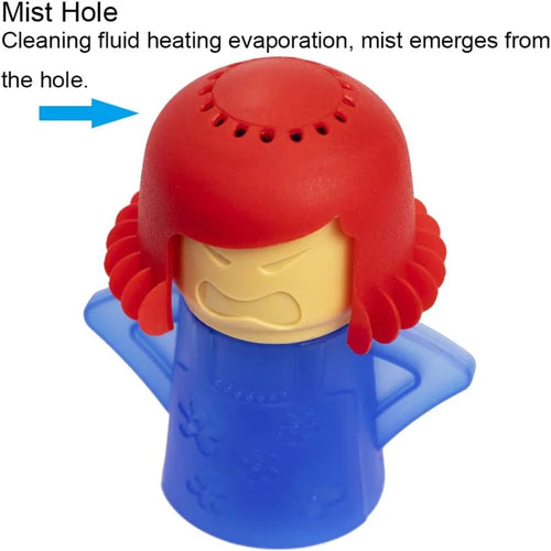 Close-up of Angry Mama microwave cleaner mist holes releasing cleaning steam