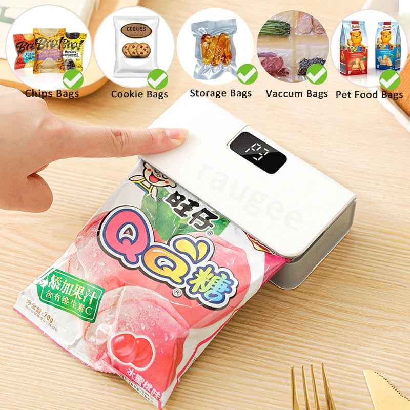 Mini bag sealer with USB-C charging port close-up