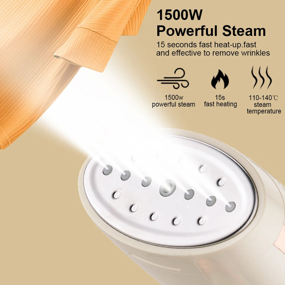 Close-up of garment steamer steam vent releasing steam onto fabric