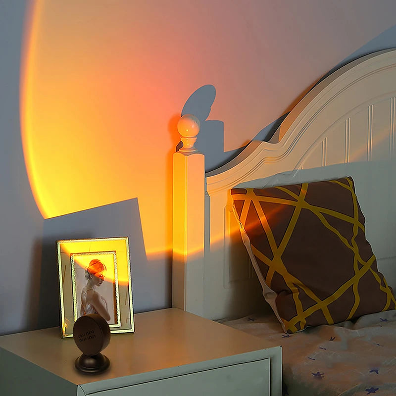 Sunset lamp rainbow mode in a bedroom