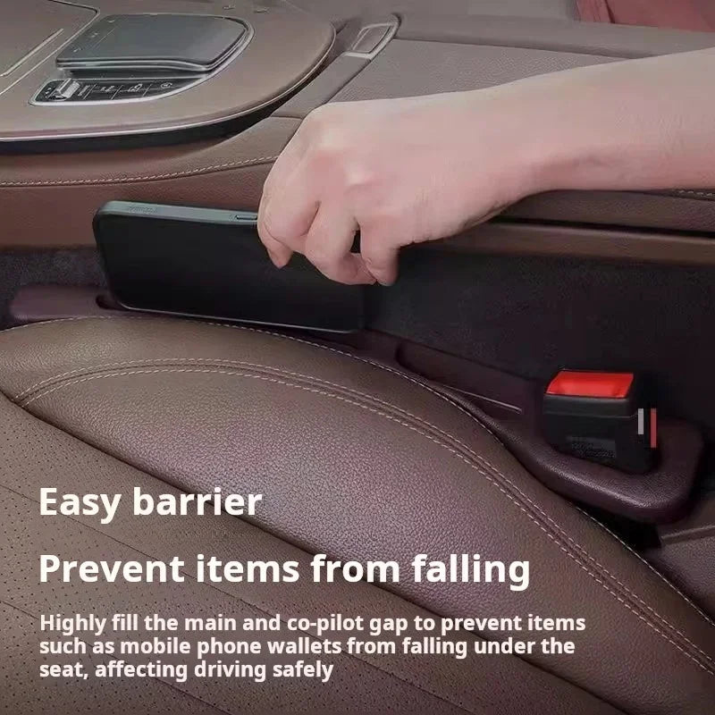 Car seat gap filler blocking phone from falling into the seat gap