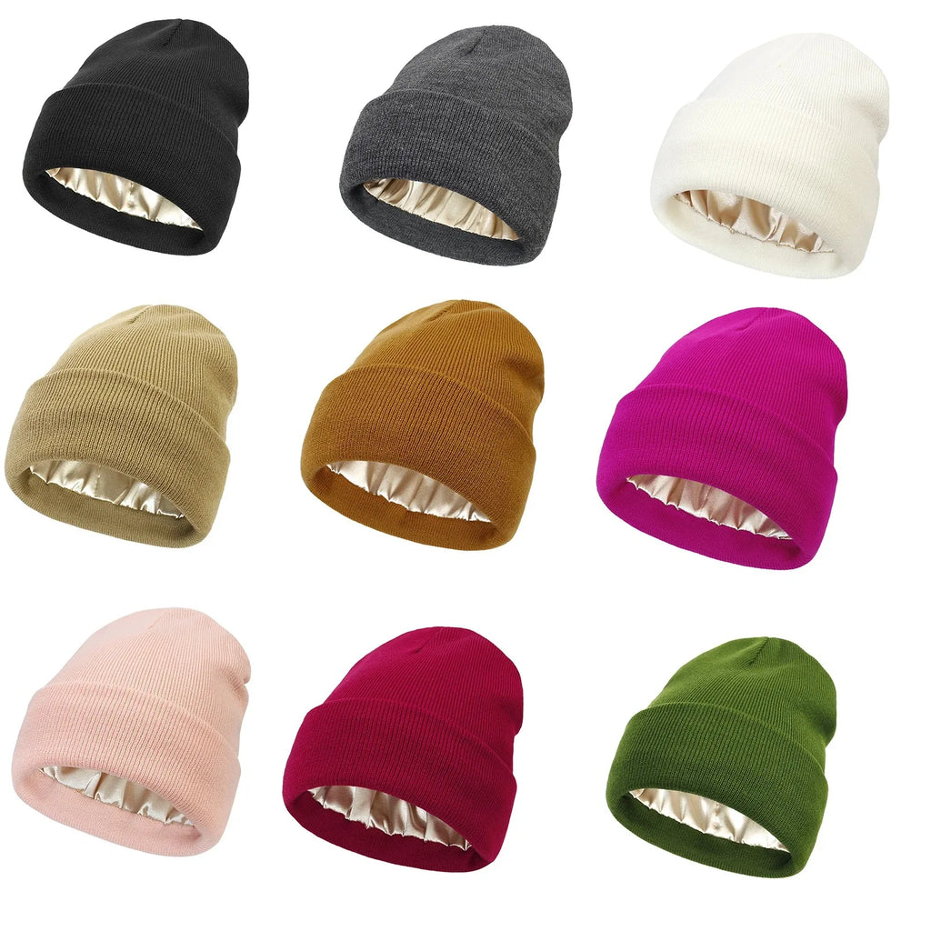 Satin-lined beanie for hair protection