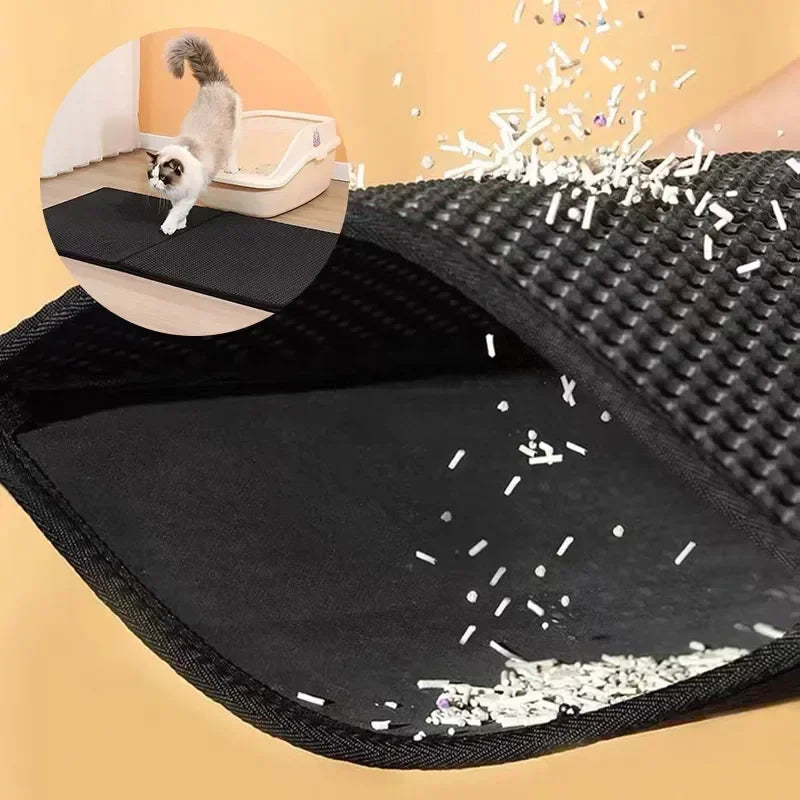 Cat litter mat in use by litter box