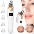 Electric blackhead and pore vacuum device with 5 interchangeable suction heads, shown in use on nose