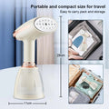Portable handheld garment steamer, compact travel size with dimensions shown