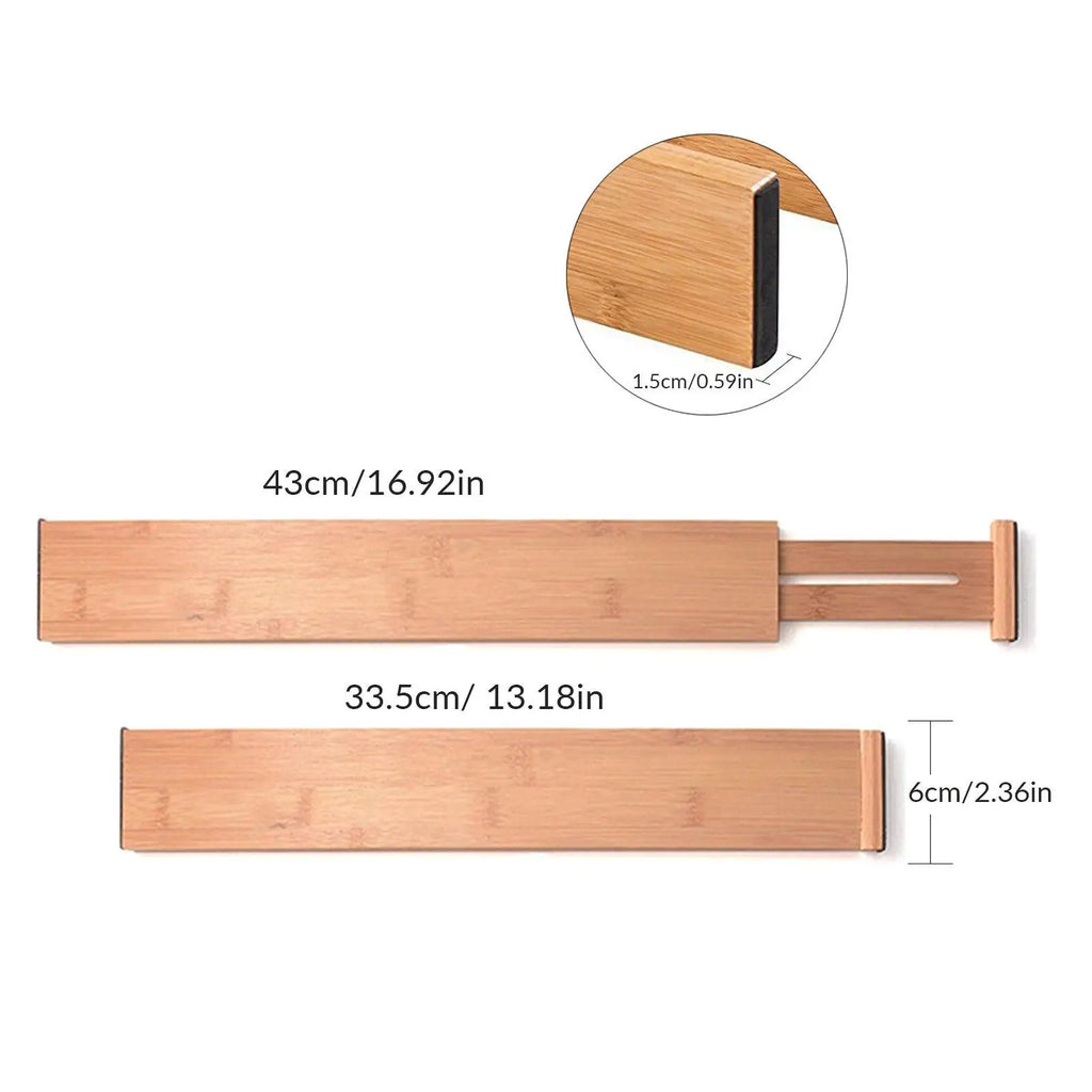 Bamboo drawer divider dimensions and non-slip padded end cap