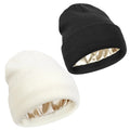 Satin-lined knit beanie in black