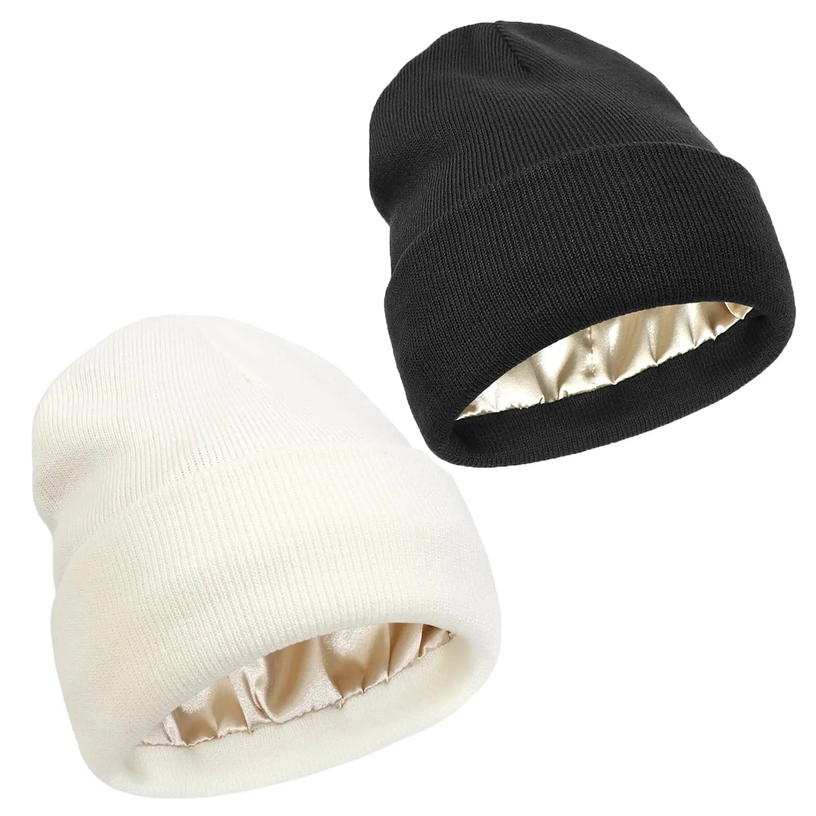 Satin-lined knit beanie in black