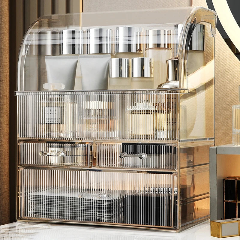 Acrylic organizer holding makeup