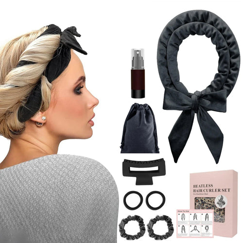 Heatless silk curling rod headband set
