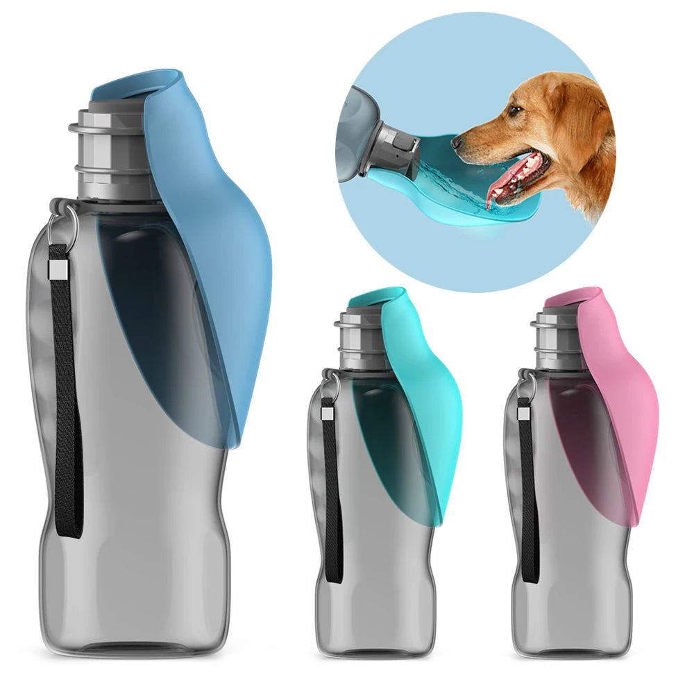 Portable pet water bottle with drinking tray