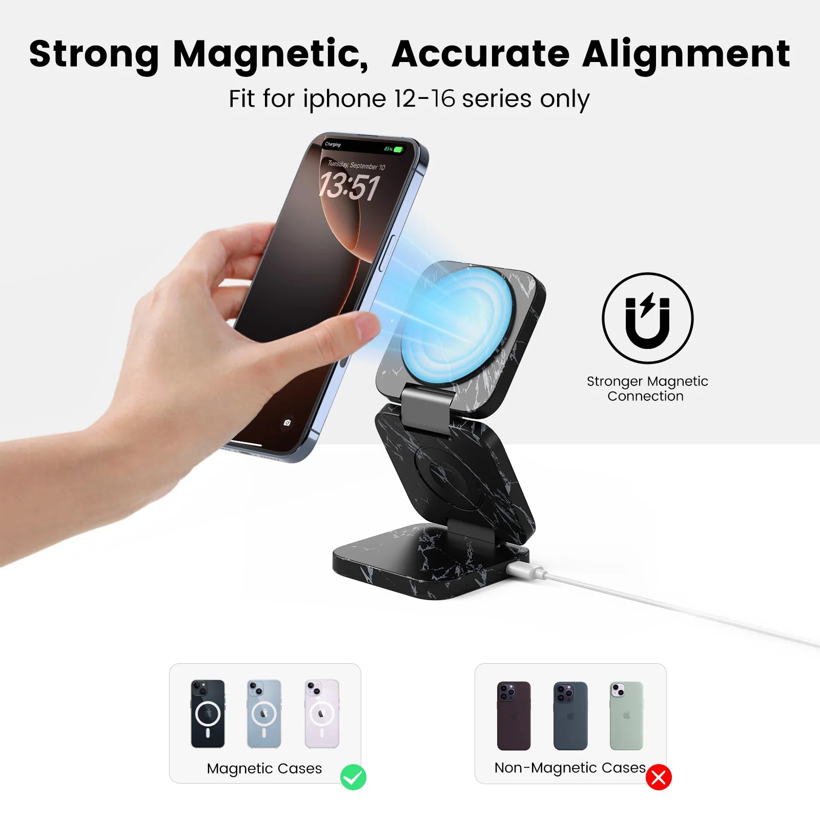 Wireless charging stand charging a phone